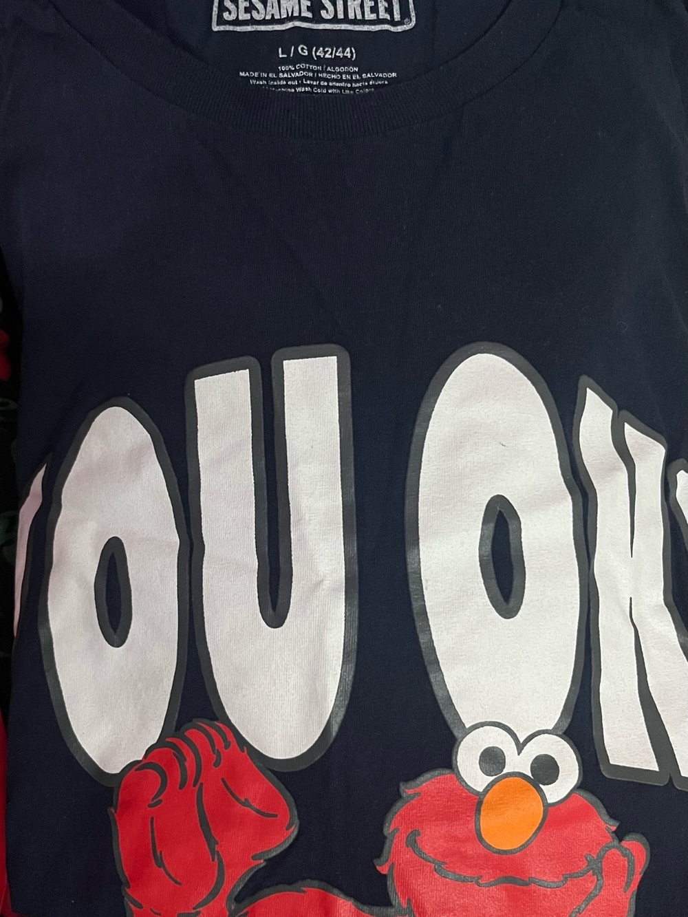 Sesame Street Navy Elmo Graphic Tee with White Letters and Red/Orange Accent